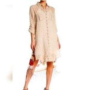 Aratta Silent Journey womens Medium linen floral boho dress kimono long sleeve